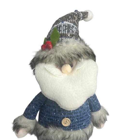 Boscovs Festive Gnome Sitting Shelf Plush Decoration Faux Fur Accents Buttons - Picture 3 of 6